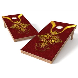 Red Gold Floral Cornhole Wraps - Cornhole Wraps - Cornhole Skins - Vinyl Wrap - Laminated Set