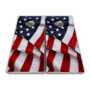 Fold Waving American Flag Cornhole Wraps - Cornhole Wraps - Cornhole Skins - Vinyl Wrap - Laminated Set