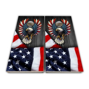 Eagle American Flag Cornhole Wraps - Cornhole Wraps - Cornhole Skins - Vinyl Wrap - Laminated Set