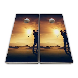 Golf Shop Silhouette of Golfer Cornhole Wraps - Cornhole Wraps - Cornhole Skins - Vinyl Wrap - Laminated Set