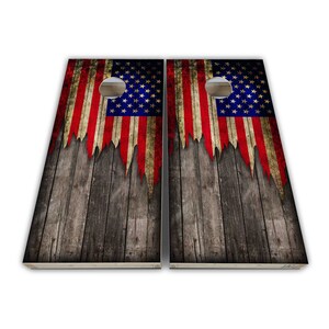 Rustic American Flag Torn Flag Cornhole Wraps - Cornhole Wraps - Cornhole Skins - Vinyl Wrap - Laminated Set