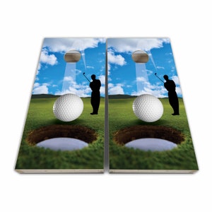 Playing Golf Hole In One Cornhole Wraps - Cornhole Wraps - Cornhole Skins - Vinyl Wrap - Laminated Set