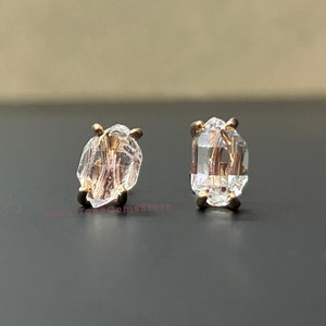 Herkimer Diamond Stud Earrings: Raw Quartz, 925 Sterling Silver