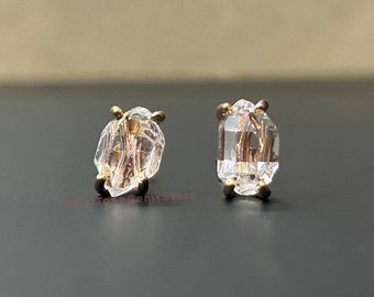 HERKIMER DIAMOND Stud Earrings | 925 Sterling Silver | Raw Clear Earth Mined Clear Diamond Quartz Ear Studs | Gift For Her