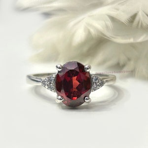 Natural Garnet Ring: Oval 925 Sterling Silver Promise Ring