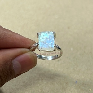 Handmade Raw Moonstone Ring: 925 Sterling Silver, Uncut Gemstone