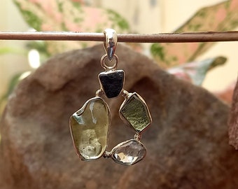 Moldavite Libyan Desert Glass Pendant: Sterling Silver Black