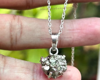 Raw Pyrite Druzy Pendant: 925 Sterling Silver Necklace
