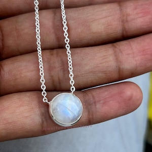 Rainbow Moonstone Necklace, One Stone Necklace, 925 Sterling Silver Necklace, Cable Chain Necklace, Bezel Necklace, Gift for Women