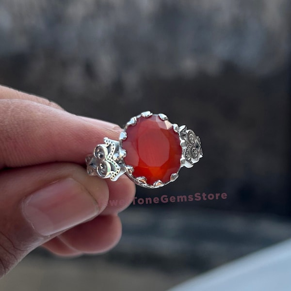 Natural Yemeni Aqeeq Silver Ring, Red Agate Silver Ring, 925 Silver Ring, Engagement Ring, Anniversary Ring, Promise Ring ,Gift for Wife