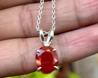 Pendentif Aqeeq rouge yéménite naturel : collier en argent sterling 925 avec pierres précieuses ovales