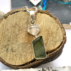 Handgemaakte Moldaviet Herkimer-diamant sterlingzilveren hanger