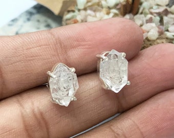 Herkimer Diamond Earrings, Herkimer Diamond Studs, Salt and Pepper Crystal Point Diamond Earring, Natural Crystal Earring, Gift for Women