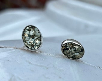 Raw Pyrite Earring, 925 Sterling Silver Earring, Pyrite Gemstone Earring, Stud Earring, Wedding Gift, Pyrite Jewelry, Gift For Christmas