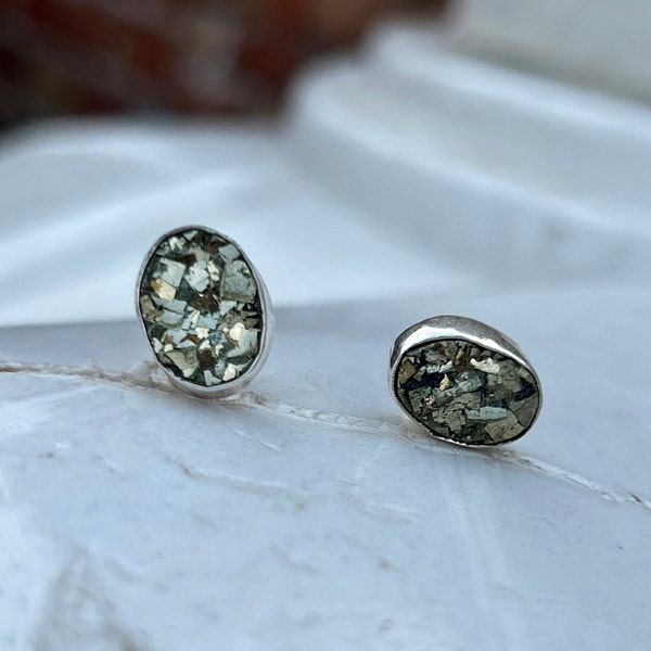 Raw Pyrite Earring, 925 Sterling Silver Earring, Pyrite Gemstone Earring, Stud Earring, Wedding Gift, Pyrite Jewelry, Gift For Christmas