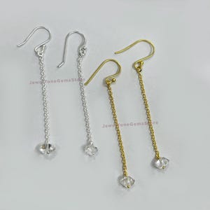 Herkimer Diamond Dangle Earrings: 925 Sterling Silver, Raw Stone