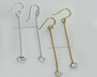Herkimer Diamond Dangle Earrings: 925 Sterling Silver, Raw Stone