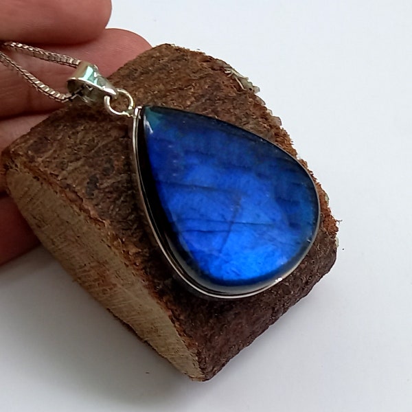 Pendentif labradorite bleue, argent sterling 925, superbe pendentif labradorite bleu profond, pendentif en cristal, pendentif larme, bijoux gitane