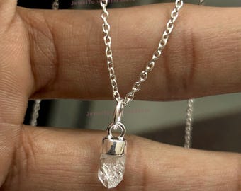 Herkimer Diamond Pendant: Raw Crystal 925 Sterling Silver Necklace