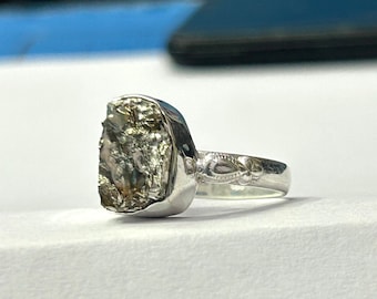 Anello di pirite grezza, anello in argento sterling 925, anello di pietra preziosa di pirite naturale, anello di promessa, anello di nozze, gioielli di pirite, regalo per Natale