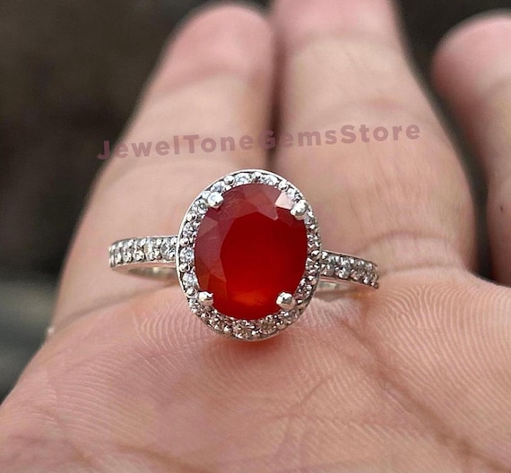 Yemeni Aqeeq 925 Silver Ring: Red Agate Gemstone, Moissanite Jewelry