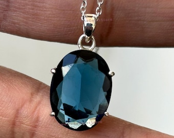 Emerald Cut London Blue Topaz Pendant Necklace: 925 Sterling Silver ...