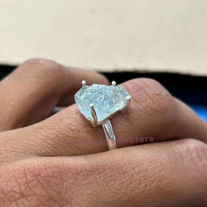 Raw Aquamarine Ring: Handmade 925 Sterling Silver Boho Statement Ring