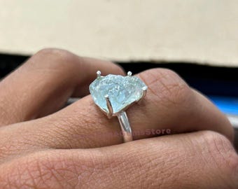 Raw Aquamarine Ring: Handmade 925 Sterling Silver Boho Statement Ring