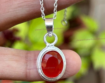 Pendentif agate rouge du Yémen : pierre précieuse ovale, argent sterling 925
