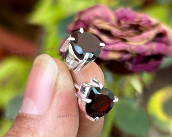 Red Garnet Heart Stud Earrings: 925 Sterling Silver January Birthstone