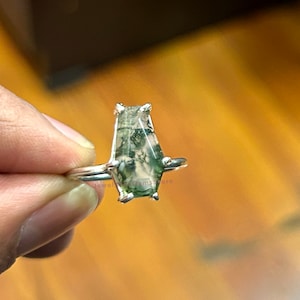 Moss Agate Coffin Ring: 925 Sterling Silver Handmade Jewelry