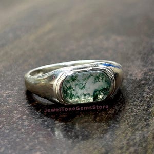 Echte mosagaatring, zegelring heren, 925 sterlingzilveren ring, kussengeslepen mosagaatring, mosagaat sieraden heren, cadeau voor verjaardag