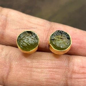 Raw Moldavite Stud Earrings, Moldavite Studs, Tektite Earrings, Stud Earrings, Sterling Silver Earrings, Moldavite Studs, Gift for Birthday