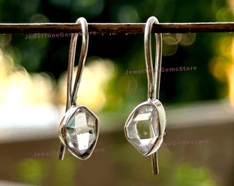 AAA+ Herkimer Diamond Earrings: 925 Sterling Silver Loop, Raw Stone