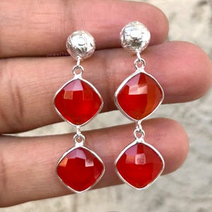Carnelian Gemstone Earrings: 925 Sterling Silver, Briolette Cut