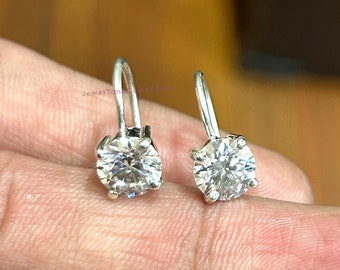 Moissanite Dangle Drop Earrings: 5MM Round, 925 Sterling Silver