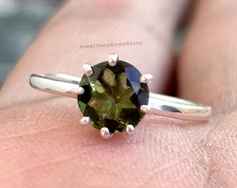 Naturlig Moldavitring 7 mm Rundslipad i 925 Silverinfattning Slipad Ädelstensmycken