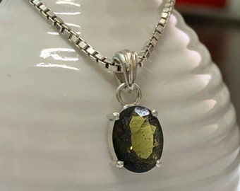 Czech Moldavite Pendant: Oval Cut Gemstone, Sterling Silver