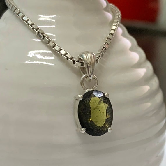 Czech Moldavite Pendant: Oval Cut Gemstone, Sterling Silver