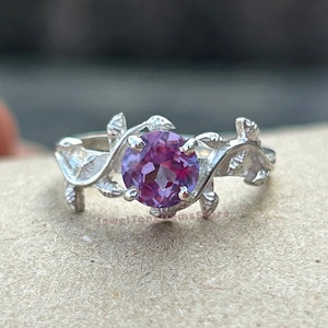 Alexandrit Blatt-Ranke Ring: 925 Sterling Silber Zierlicher Ehering