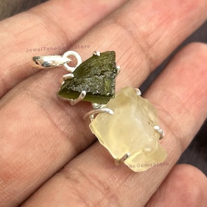 Handmade Sterling Silver Moldavite & Libyan Desert Glass Pendant