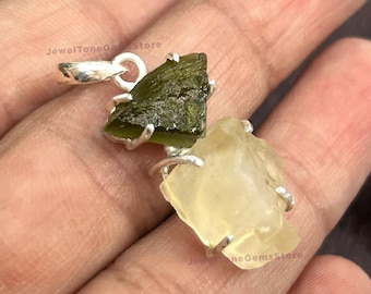 Handmade Sterling Silver Moldavite & Libyan Desert Glass Pendant