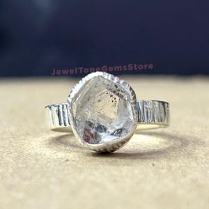 Genuine Raw Herkimer Diamond Ring, 925 Sterling Silver Ring, Rough Herkimer Diamond Crystal Ring, Uncut Gemstone Promise Ring, Gift for her