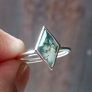 Moss Agate Ring, 925 Sterling Silver Ring, Kite Shape Gemstone Ring, Promise Ring, Dainty Ring, Faceted Moss Agate Jewelry, Gift For Her