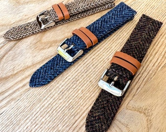 Bracelet de montre en tissu tissé à chevrons style tweed, bracelet de montre à dégagement rapide, ceinture de montre-bracelet 18 mm 20 mm 22 mm en bracelets bleu marron kaki