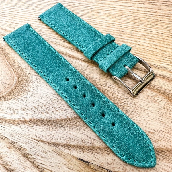 Bracelet de montre vintage en cuir de veau véritable turquoise, bracelet de montre à grain lisse rétro, bracelet de remplacement unique de 18 mm 20 mm, ceinture de montre classique