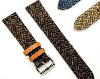 Gewebtes Fischgräten-Uhrenarmband im Tweed-Stil, Schnellverschluss-Uhrenarmband, 18 mm, 20 mm, 22 mm Armbanduhrengürtel in blau-braunen Khaki-Armbändern