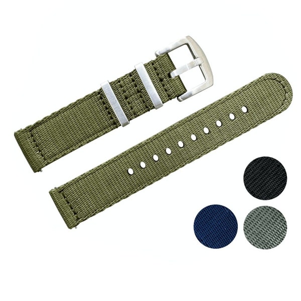 Quick Release Watch Strap Two Piece, Premium Nylon Watchband, Wristwatch Band 18mm 20mm 22mm, Available in Black Grey Blue Green Straps