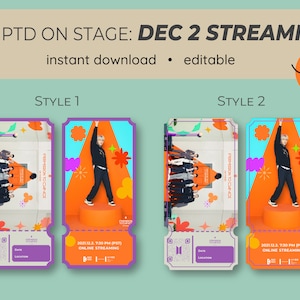 Dec 2 Online Stream - SUGA Version - BTS PTD Permission To Dance Concert Ticket - Sofortiger Download, bearbeitbar, anpassbar, druckbar