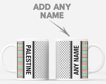Taza de café palestina personalizada Keffiyeh Kufiya + posavasos - Palestina Keffiyah - Regalo para el aniversario de cumpleaños de Eid Amor Amigo de Ramadán